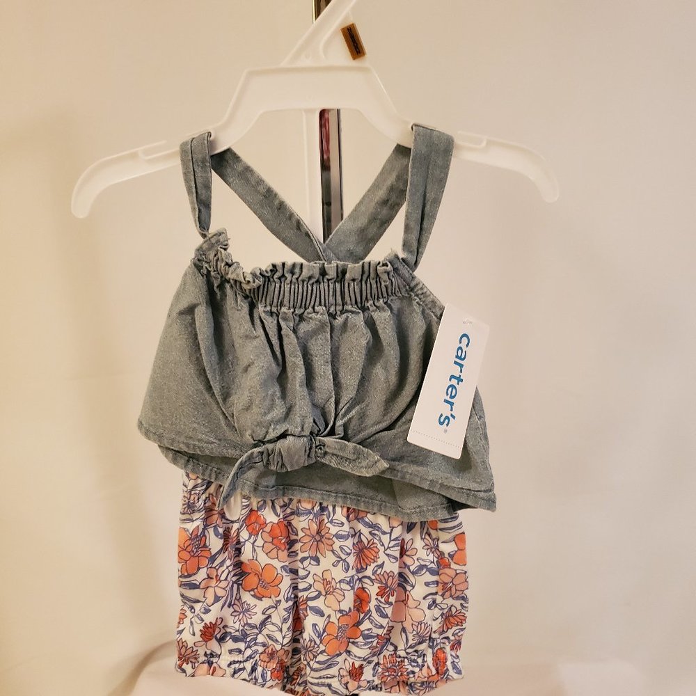 Two-Piece outfit, Newborn, denim crop top and flowered bottom (Carter's)